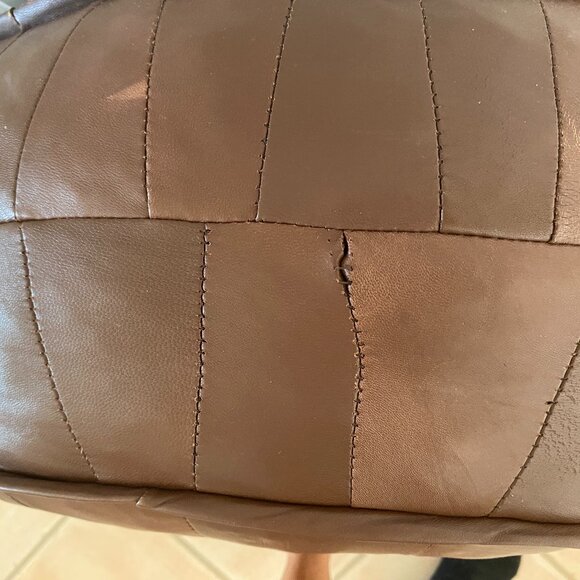 Round Leather Pouf Ottoman - Picture 7 of 7